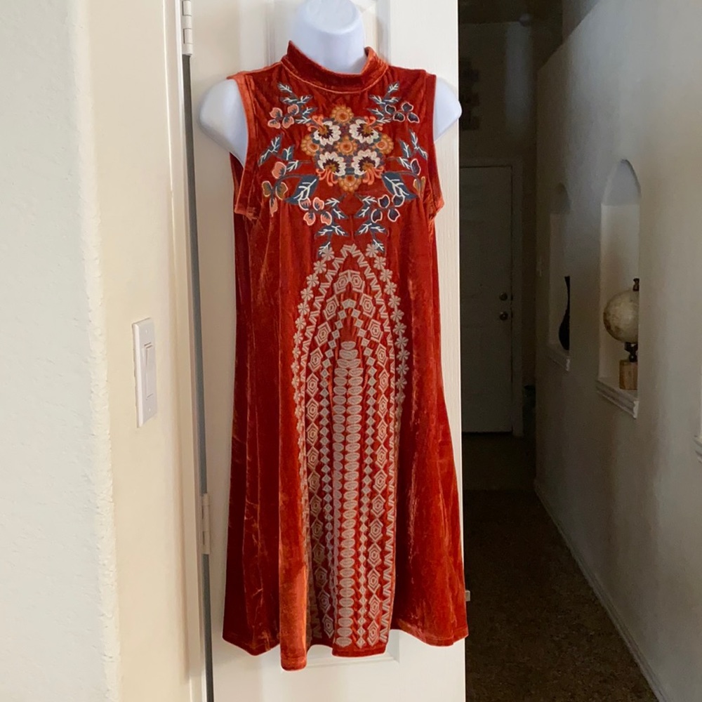 THML Orange Velvet Halter Dress